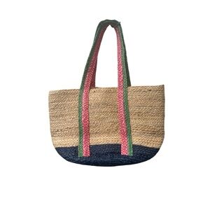 Shiraleah Straw Tote with Pink and Green Straps